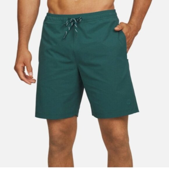NEW Lands' End Mens L Swim Shorts Green Recycled Polyester UPF 50 Quick Dry - Picture 1 of 10